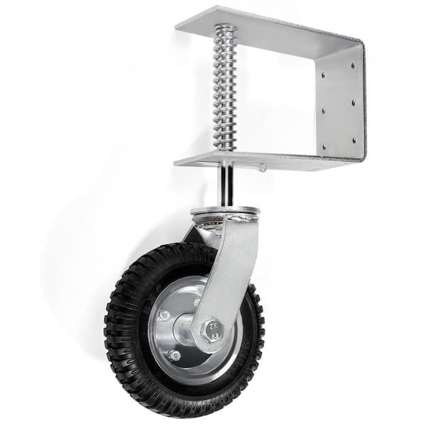 8 in. Heavy-Duty Spring-loaded Gate Caster with Adjustable Bracket and 200 lbs. Load Rating in Silver