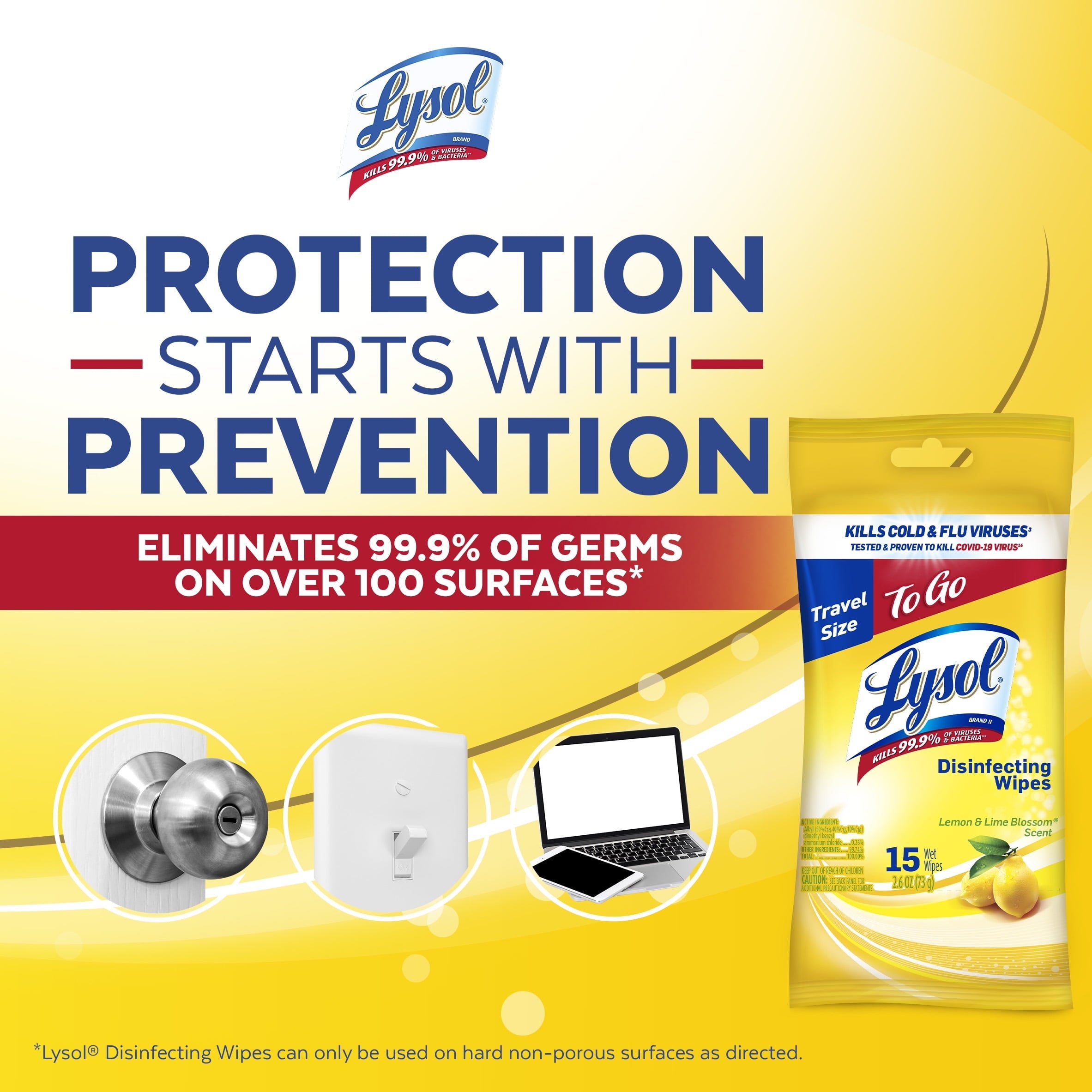 Lysol Disinfecting Wipes, Lemon & Lime Blossom To-Go Flatpack 15 ct.