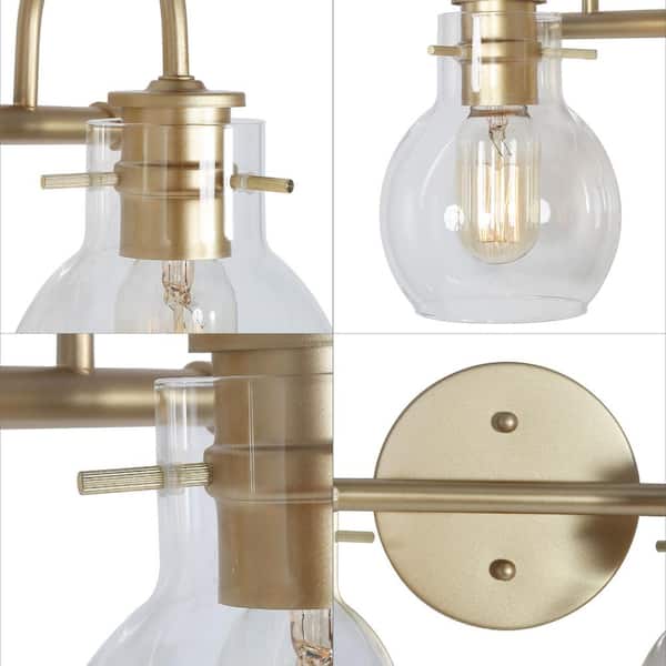 Modern Light Gold Bathroom Vanity Light 13 in. W 2-Light Powder Room Wall Light with Globe Clear Glass Shades