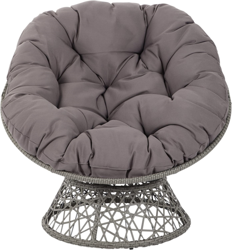 OSP Home Furnishings Wicker Papasan Chair with 360-Degree Swivel, Grey Frame