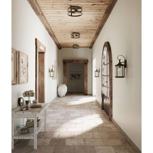 Gulliver 22 in. 2-Light Graphite and Weathered Driftwood Farmhouse Flush Mount Ceiling Light