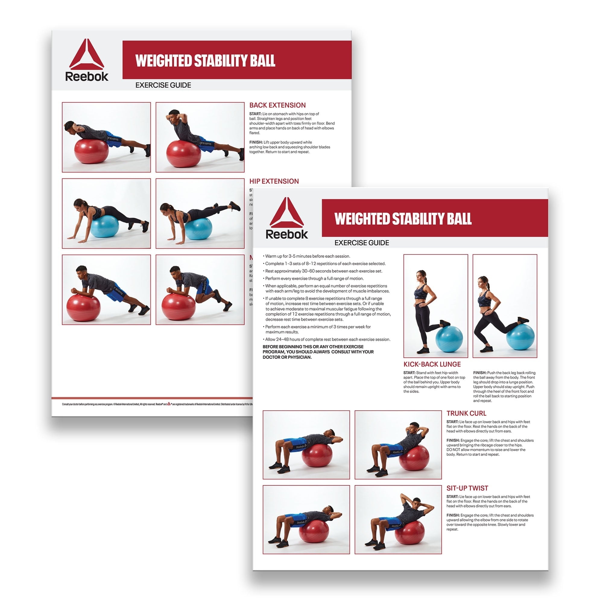 Reebok 75cm Large Weighted Stability Ball, Pump Included