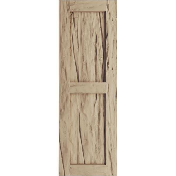 18 in. x 80 in. Timberthane Polyurethane 2 Equal Panel Flat Panel Riverwood Faux Wood Shutters Pair