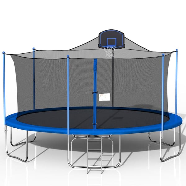 16 ft. Blue Round Outdoor Trampoline with Enclosure