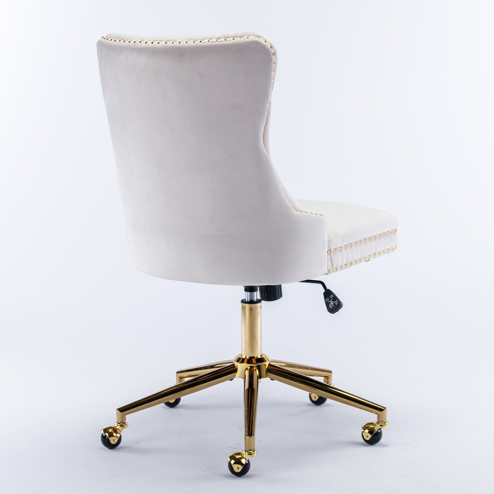 BTMWAY Office Chair, Velvet Upholstered Tufted Button Home Office Chair with Golden Metal Base, Adjustable Height, Swivel Ergonomic Task Chair, Luxury Desk Chair Computer Chair, Beige