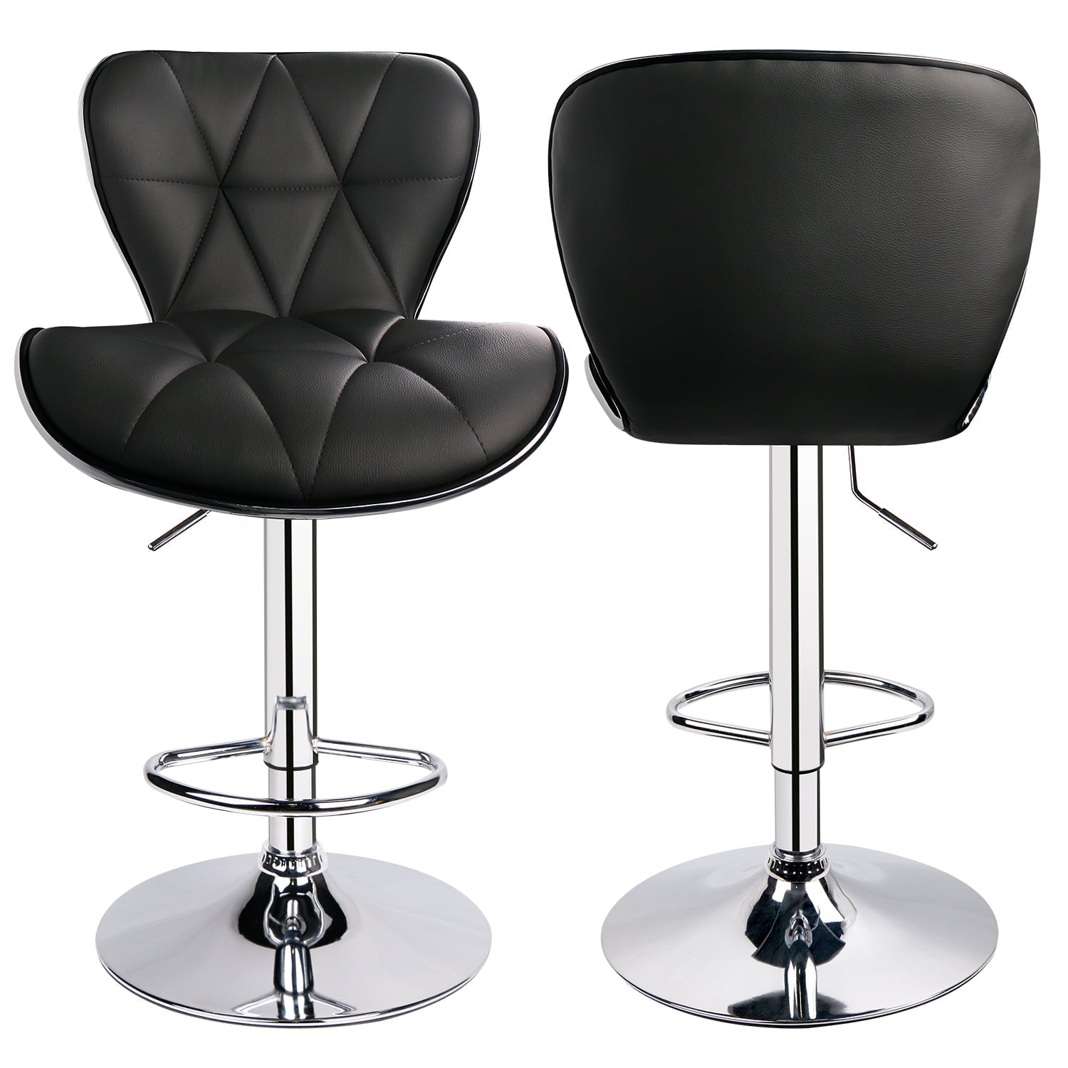 Leopard PU Leather Padded Shell Back Adjustable Swivel Bar Stools, Black