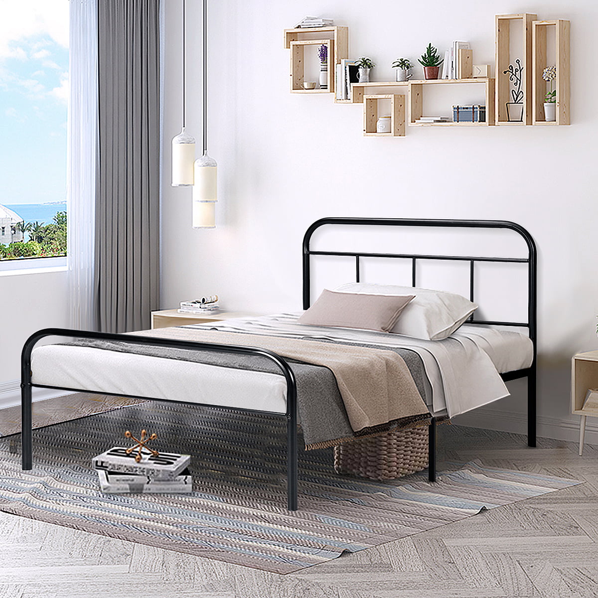Lusimo Twin Metal Bed Frame with Headboard and Footboard No Box Springs Need 300 lbs Load Capacity Easy Assembly