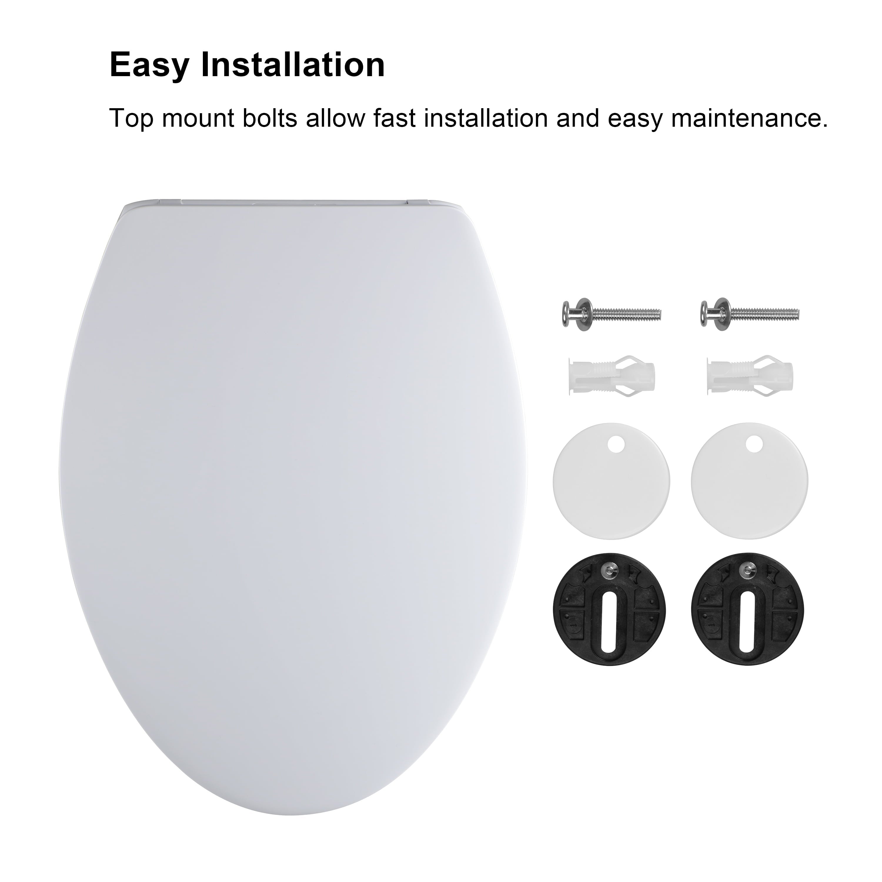 R&T Elongated Toilet Seat Soft Slow Close with Built-in Night Light White Plastic