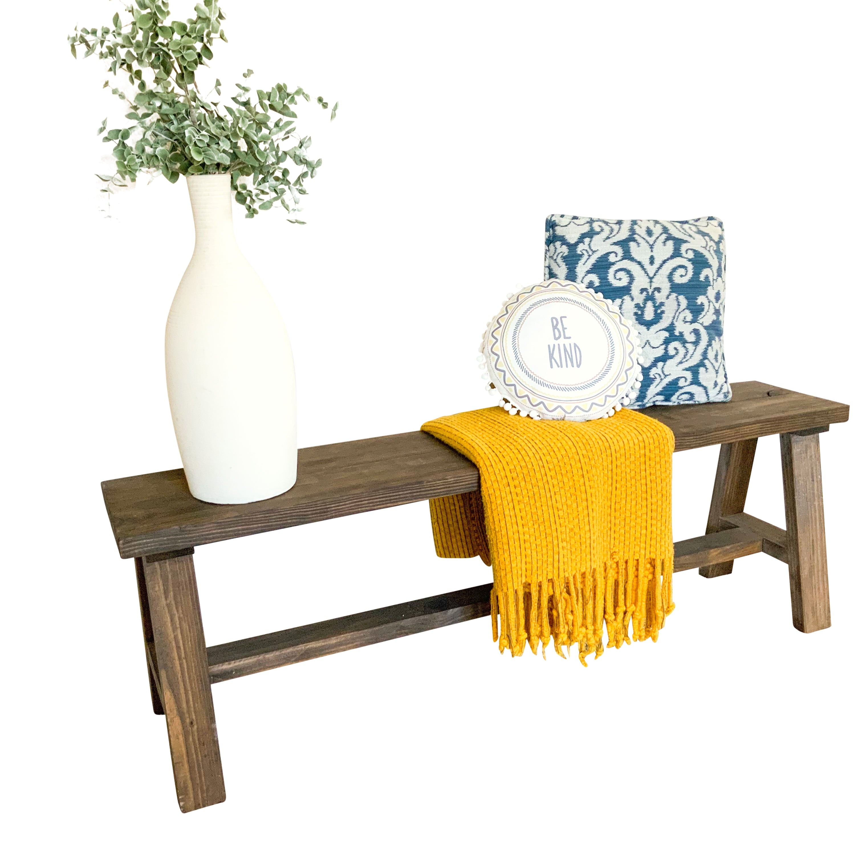 Woven Paths Classic Solid Wood Bench, Dark Walnut