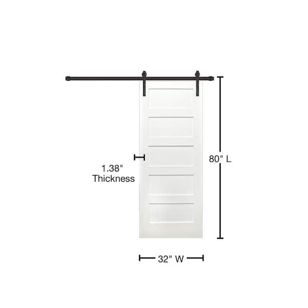 32 in. x 80 in. Shaker 5-Panel Primed Pine Interior Sliding Barn Door with Oil Rubbed Bronze Hardware Kit