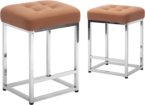 24" Bar Stool Counter Height Bar Stools with Footrest Faux Leather Backless Kitc