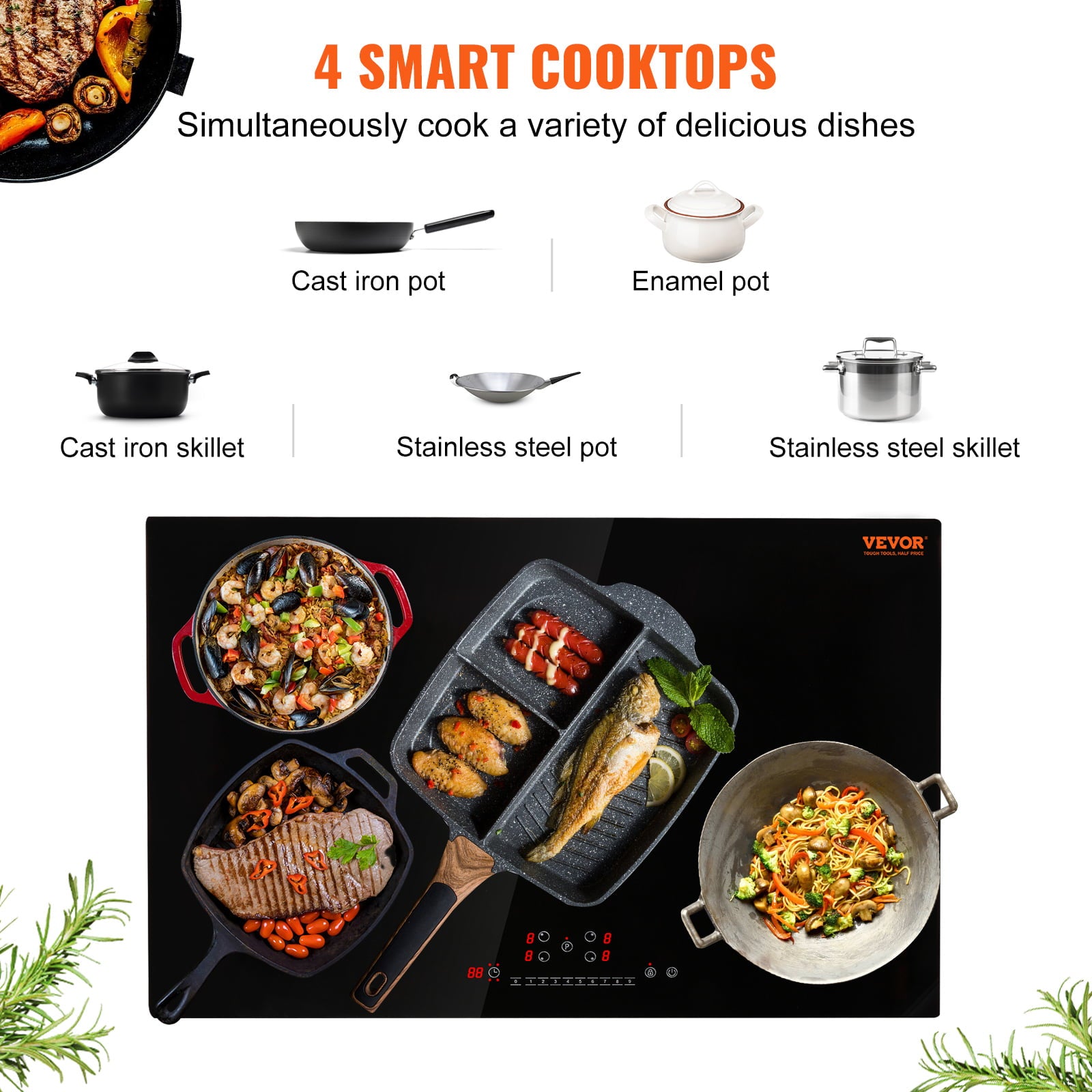 BENTISM 30 inch Electric Cooktop 4 Burners Ceramic Glass Stove Top Touch Control