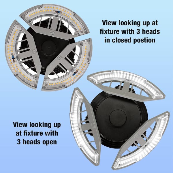 7 in. Spin Light 3 Adjustable Heads 3500 Lumens LED Flush Mount Garage Light and Basement - Screws into Lampholder