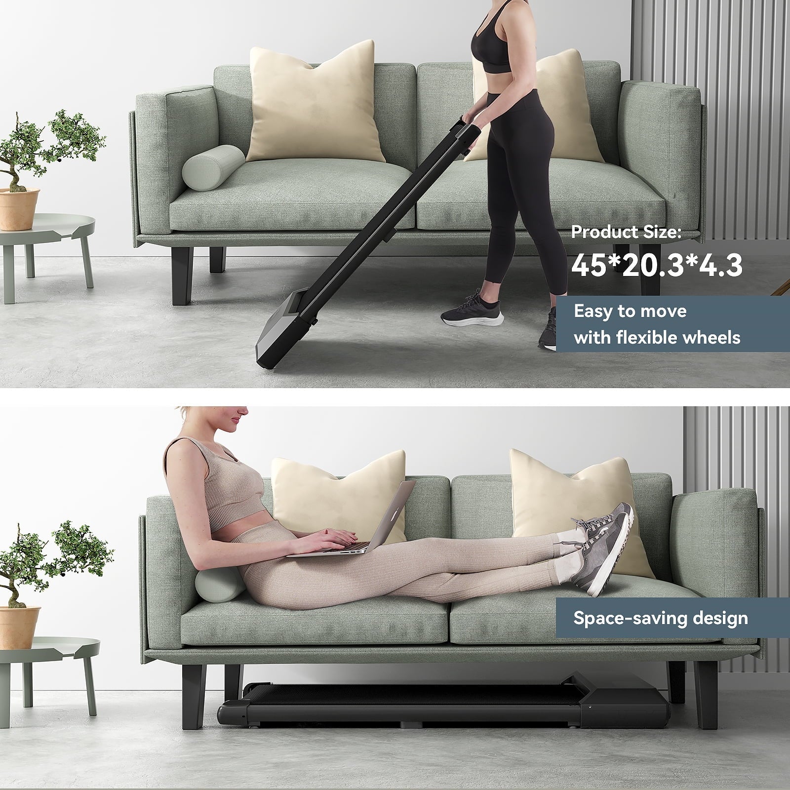 DeerRun Under Desk Treadmill, 35.5*15.5 Walking Area Walking Pad for Home/Office, Portable Walking Treadmill 2.5HP, 2 in 1 Electric Desk Treadmill with Remote Control and LED Display