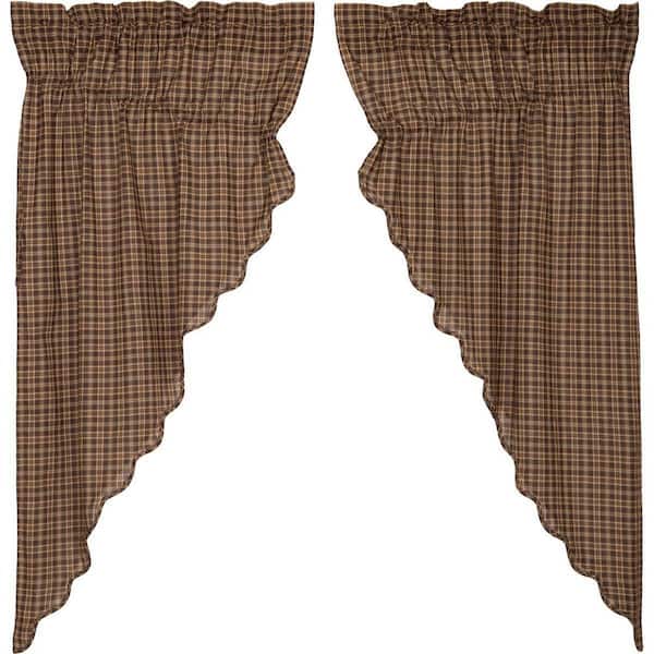 Prescott 36 in. W x 63 in. L Scalloped Light Filtering Rod Pocket Prairie Window Panel Brown Tan Cream Pair