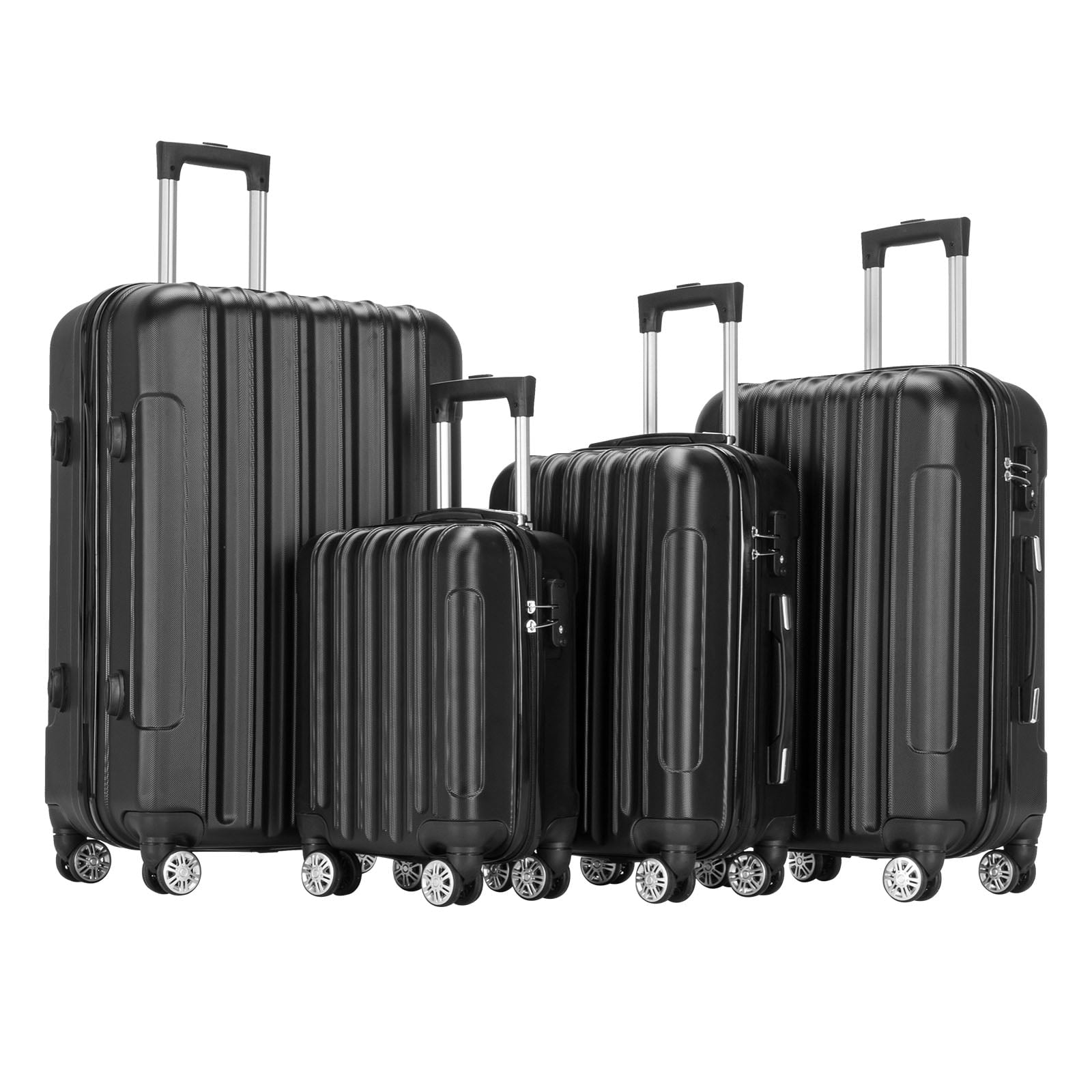 Zimtown 4 Piece Luggage Set, ABS Hard Shell Suitcase Luggage Sets Double Wheels with TSA Lock, Black
