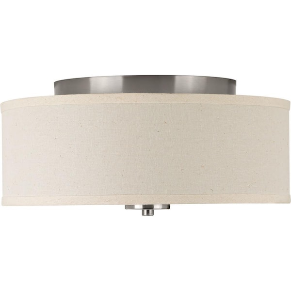 Inspire Collection 13 in. 2-Light Brushed Nickel Transitional Kitchen Ceiling Light Drum Flush Mount