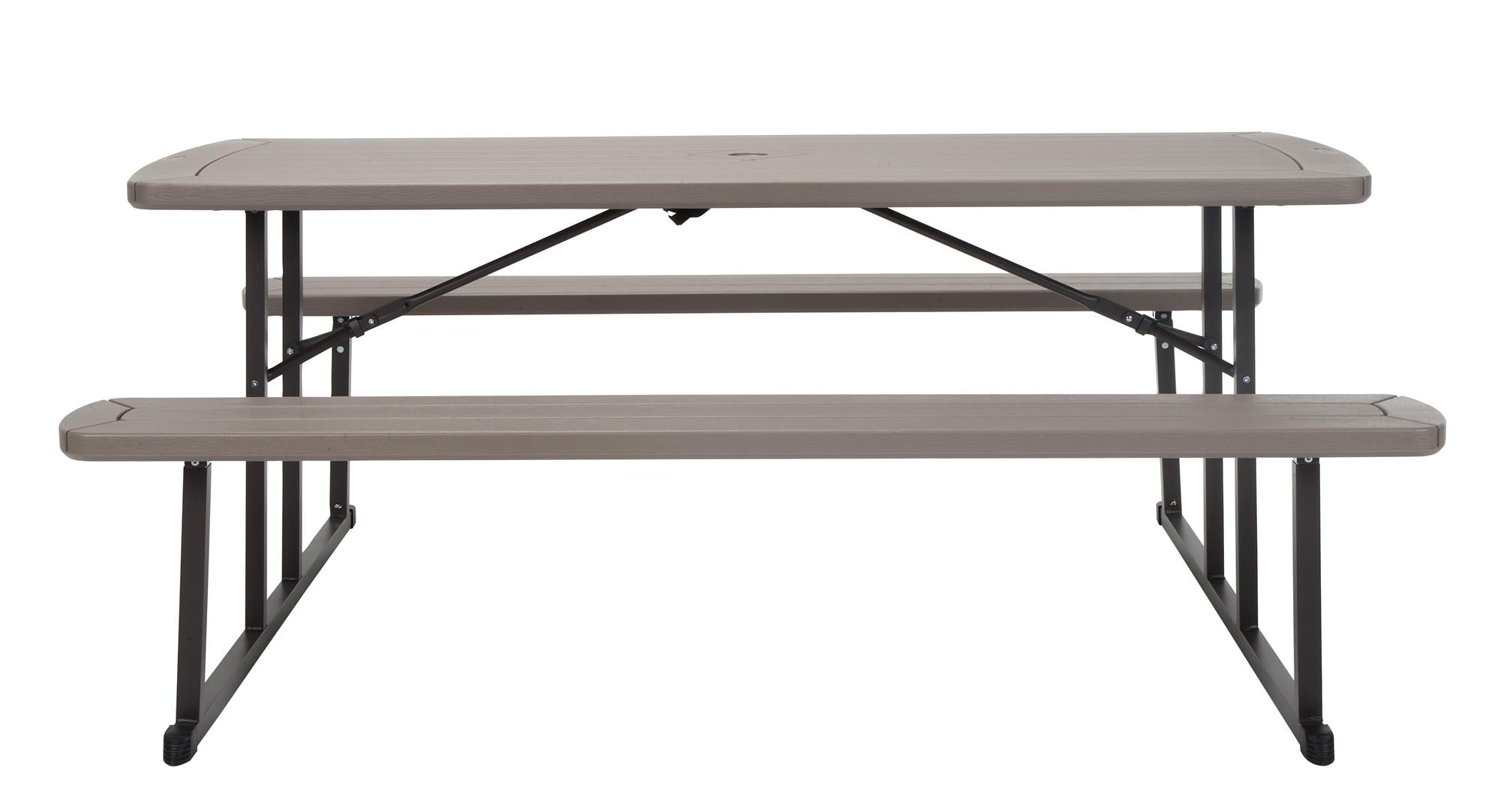 6 ft. Folding Blow Mold Picnic Table, Taupe Wood Grain with Brown Legs