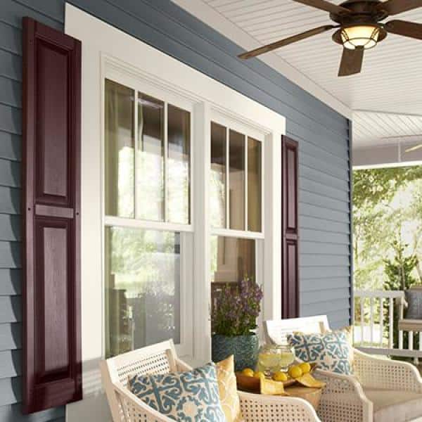 15 in. x 16 in. Polypropylene Raised Panel Arch Design in Black Shutter Tops Pair