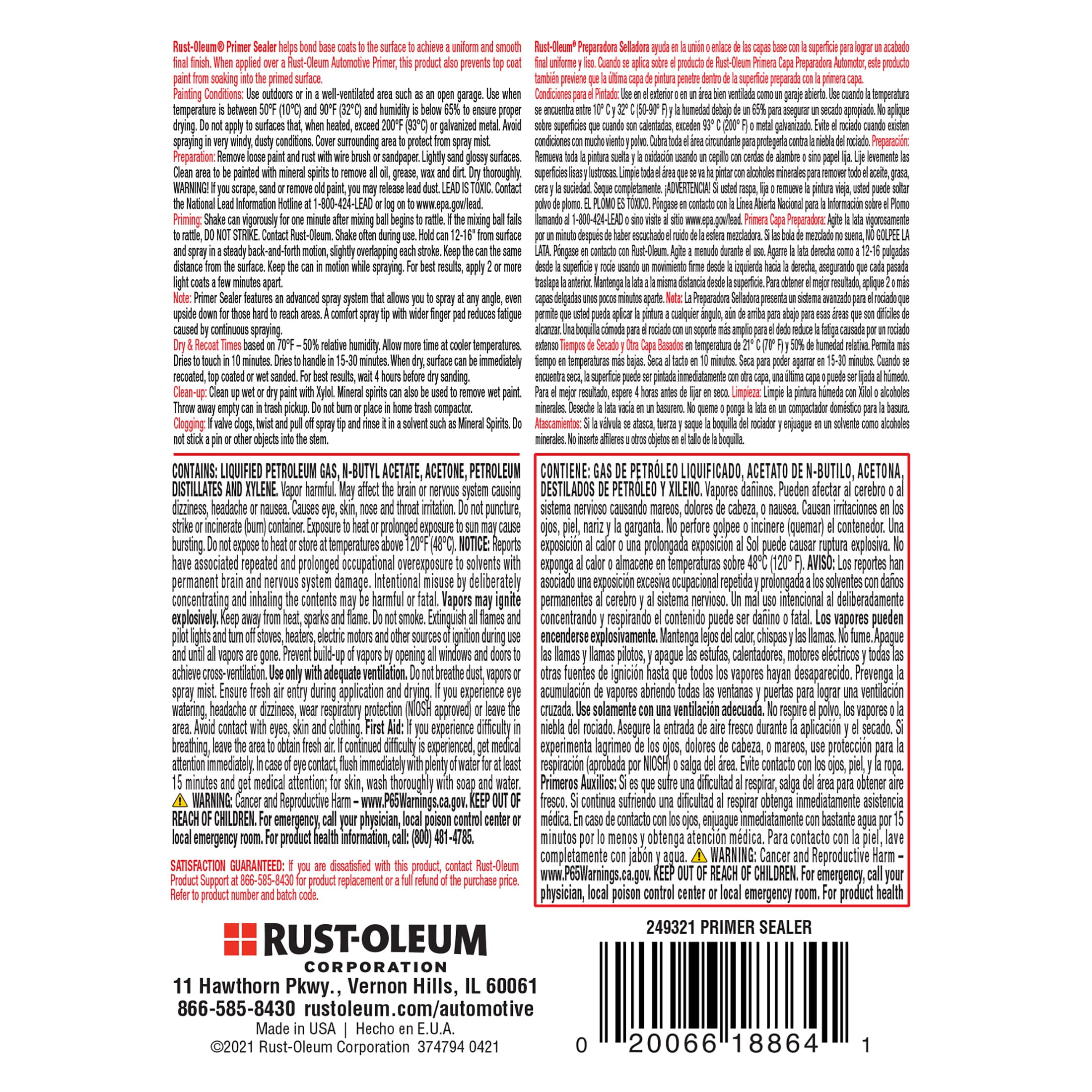 Gray, Rust-Oleum Automotive Primer Sealer Spray-249321, 12 oz