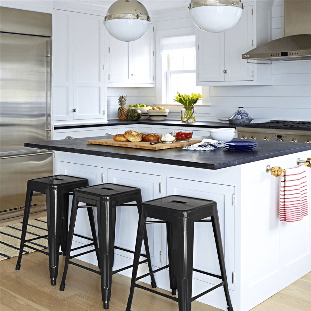 Yaheetech 24'' Metal Counter Stools, Set of 4, Black