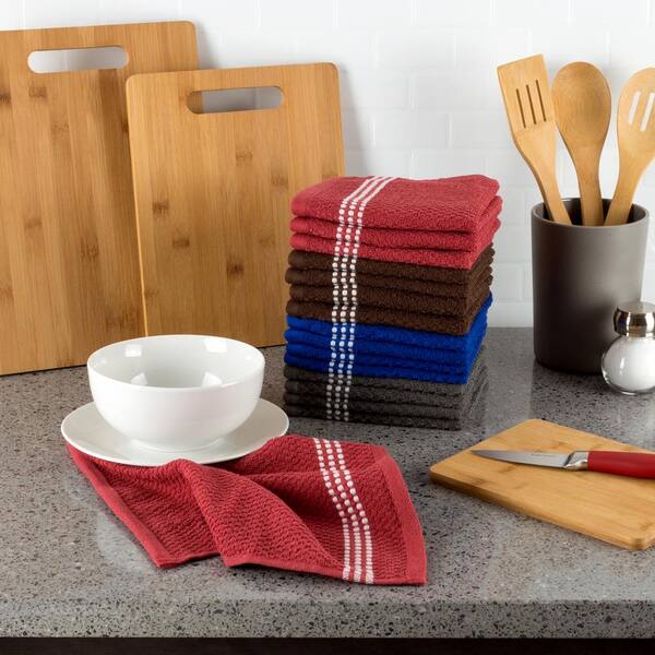 Multi-Colored Terry Weave 100% Cotton Kitchen Towel Set (Set of 16)