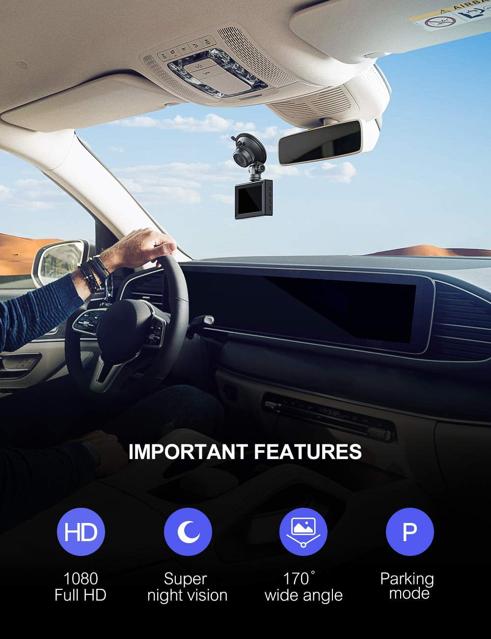 Crosstour Dash Cam, Full HD1080P Dash Camera for Cars 3” LCD Screen Car Camera 170° Wide Angle DVR Recorder with WDR, G-Sensor, Loop Recording and Motion Detection