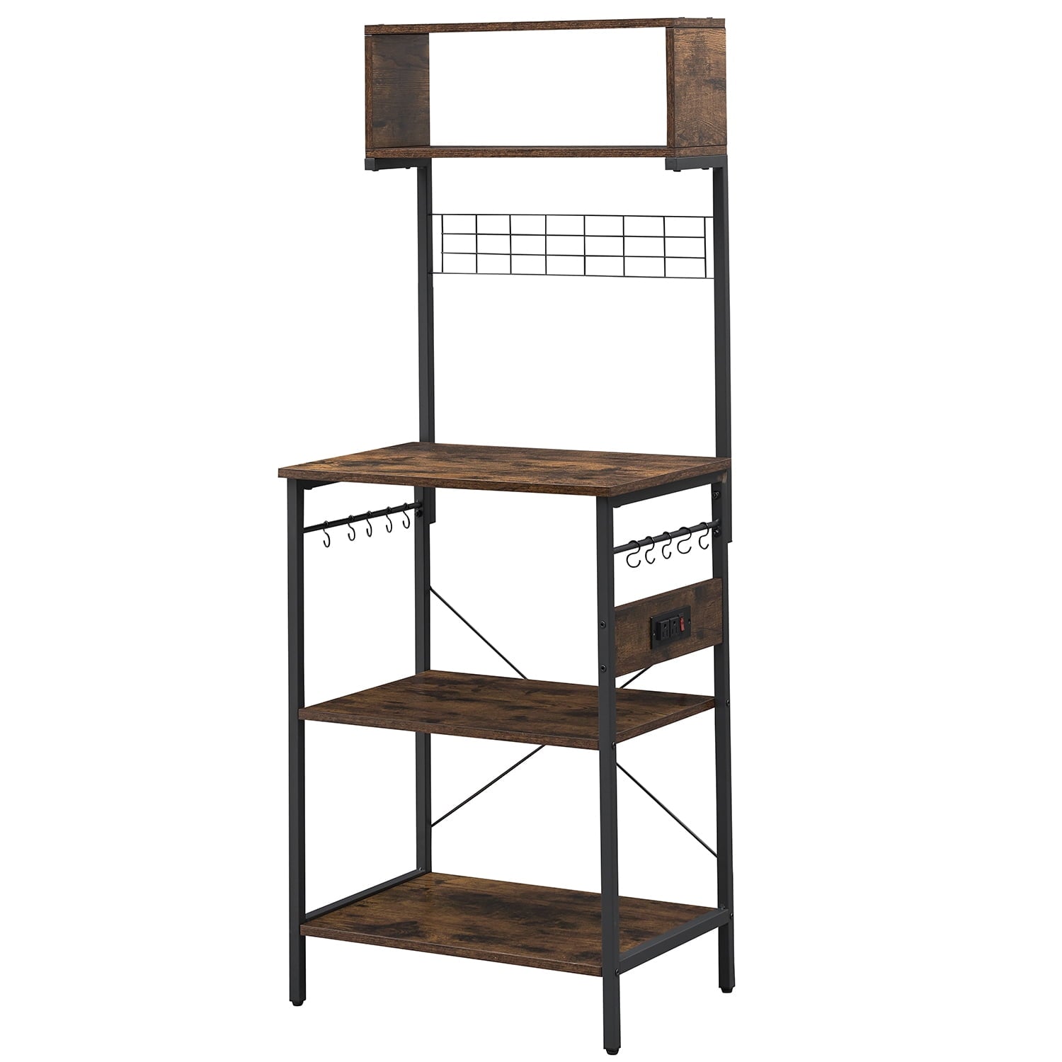 5 Tier Microwave Pantry Cart，Behost Baker Rack for Kitchen Cabinet Coffee Bar with Storage and Power Outlet, Vintage Brown