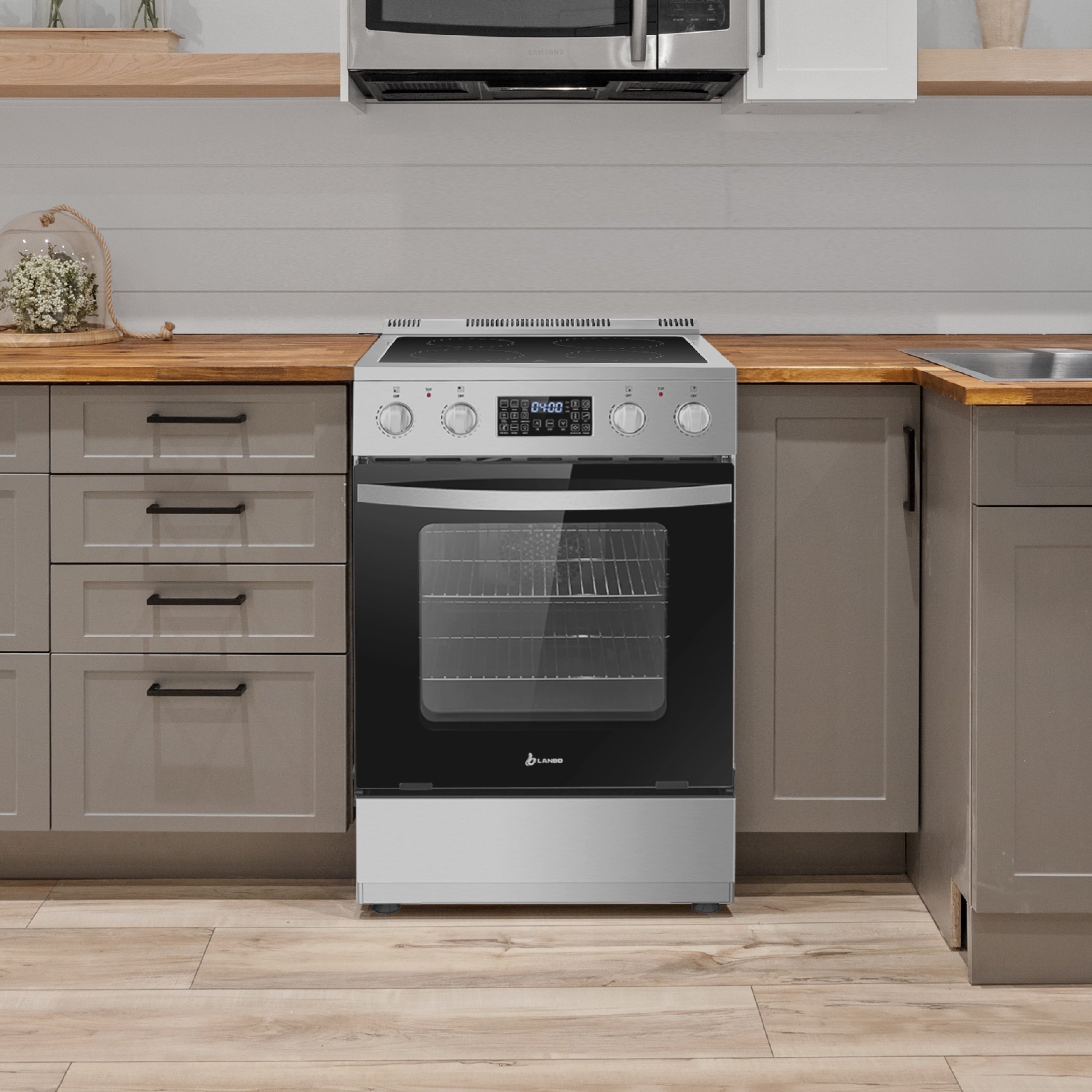 Lanbo 24 inch 2.9 Cu.ft Freestanding Electric Range with Air Fry, Rotisserie and  Convection Oven