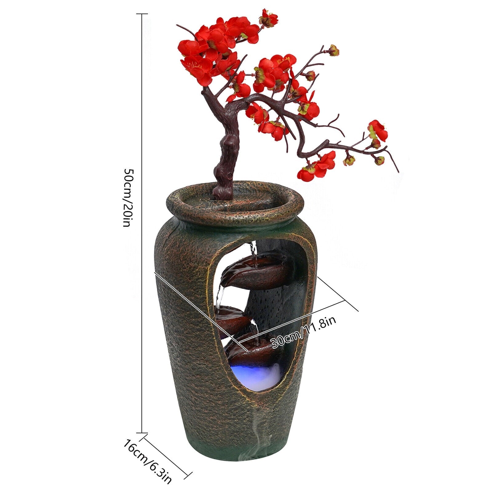 Miumaeov Tabletop Fountain with Automatic Pump Free-Standing Fountain Waterfall with LED Light Indoor Illuminated Waterfall for Home Office Bedroom US Plug