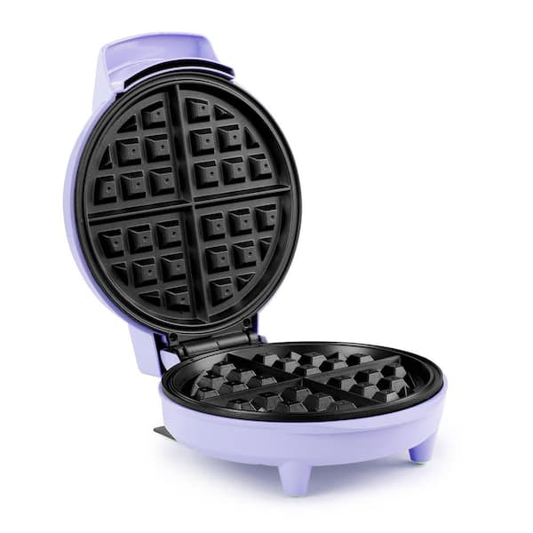 7 in. Lavender/Stainless Steel Belgian Waffle Maker with Non-Stick Coating