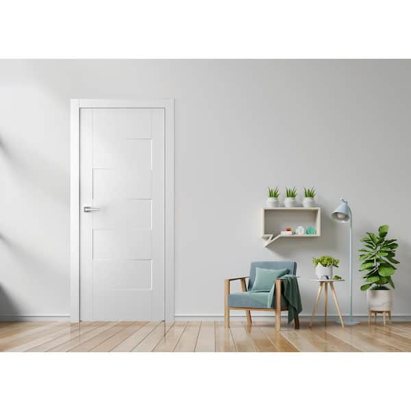 30 in. W x 80 in. H x 1-3/8 in. D 1-Panel Hollow Core Lester Snow White Prefinished Wood Interior Door Slab