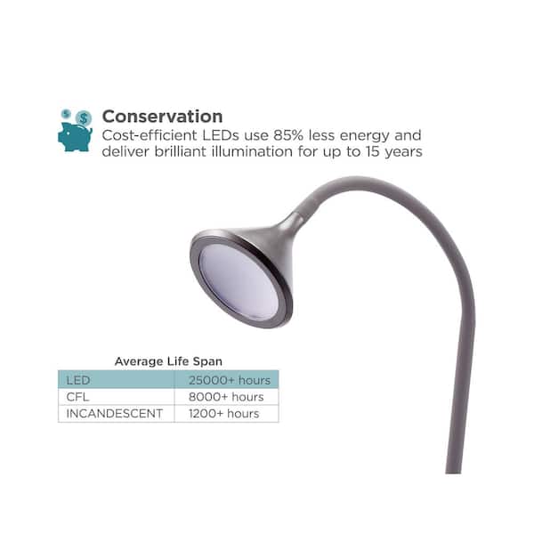 16 in. Gray Gooseneck LED Desk Lamp with 3 Brightness Levels