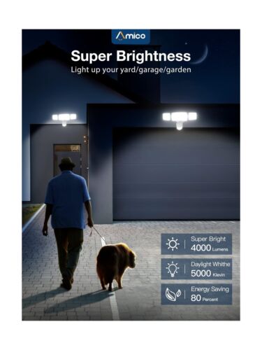 Amico 2-Pack 3 Head LED Security Lights with Motion Sensor, Adjustable 40W, 4...