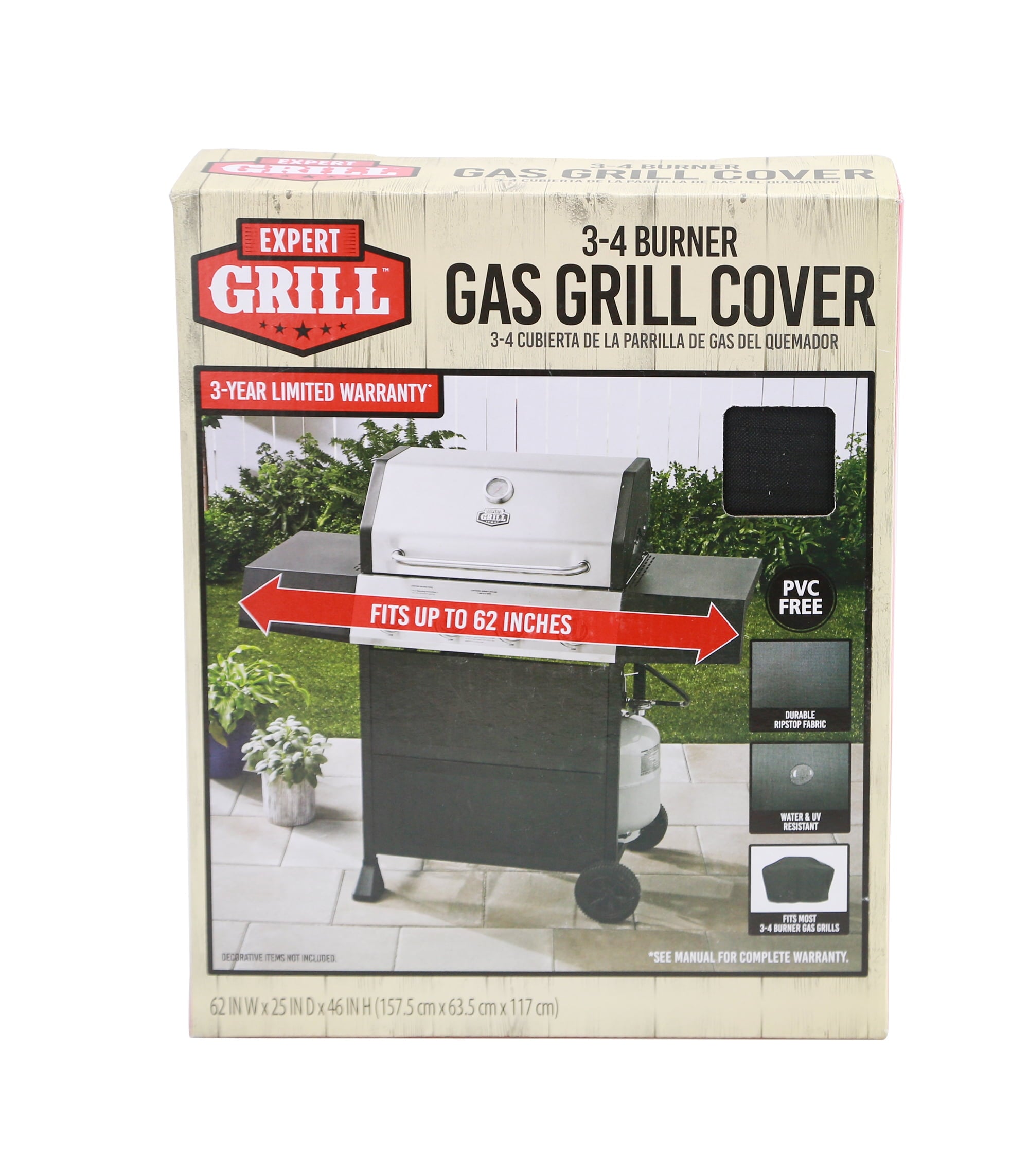 Expert Grill Heavy Duty 3-4 Burner Gas Grill Cover, 62 inch, Waterproof BBQ Cover