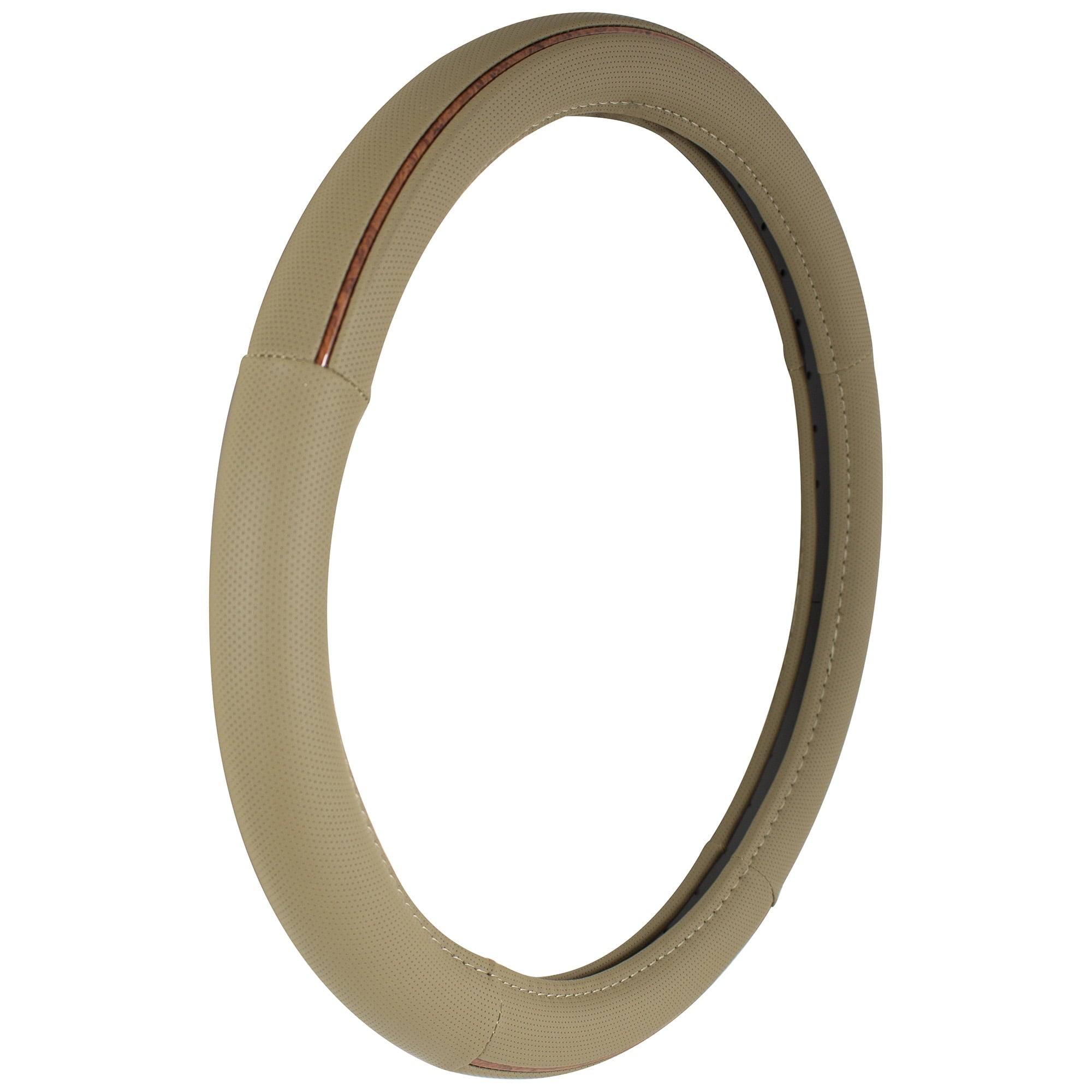 Auto Drive Universal Fit Steering Wheel Cover, Tan with Burlwood, 1.29 lbs