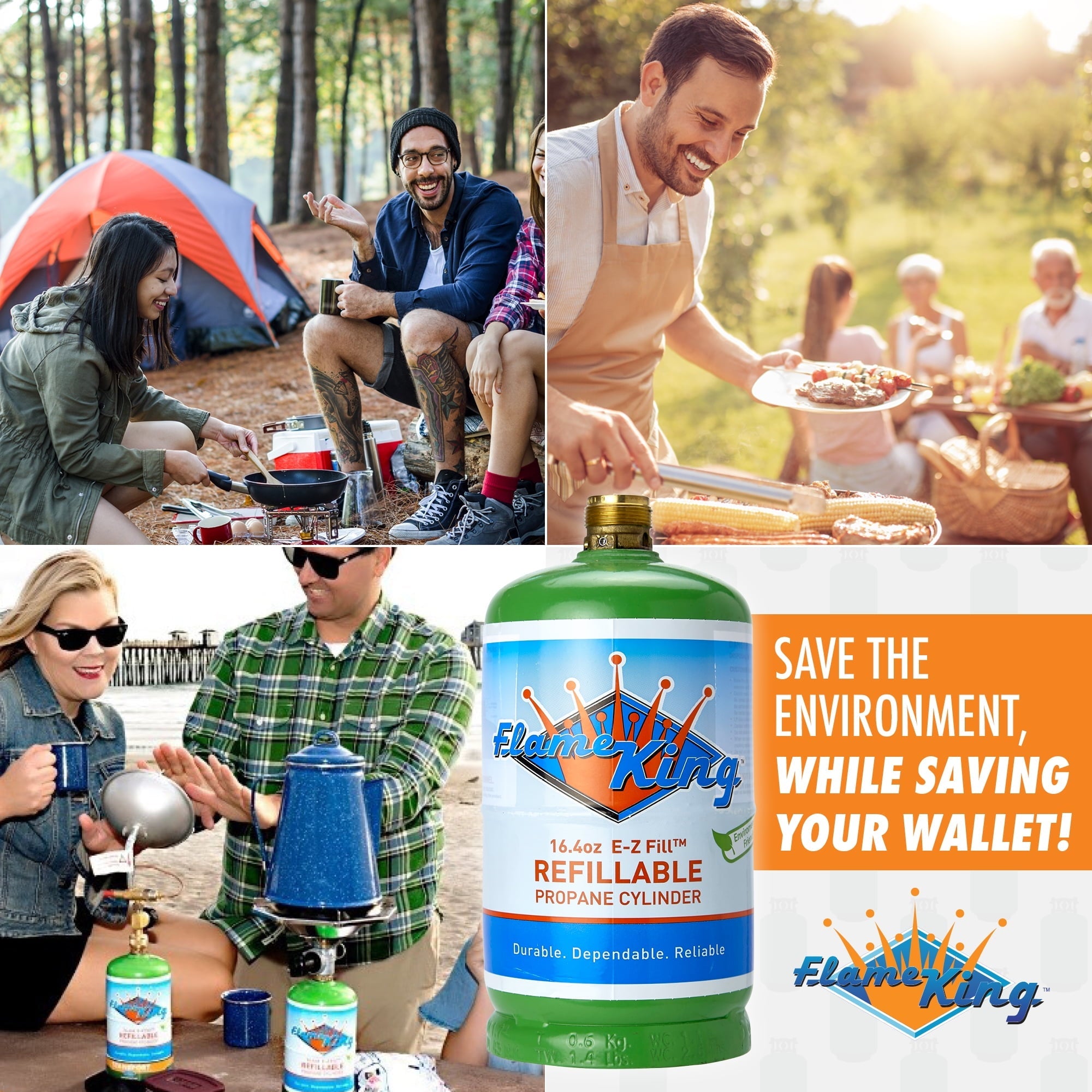 Flame King 1lb Refillable Propane Cylinder with Refill Adapter Kit (Ships Empty)