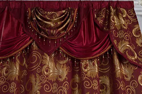 Golden Rugs Jacquard LuXury Curtain Window Panel Set Curtain with Attached Va...