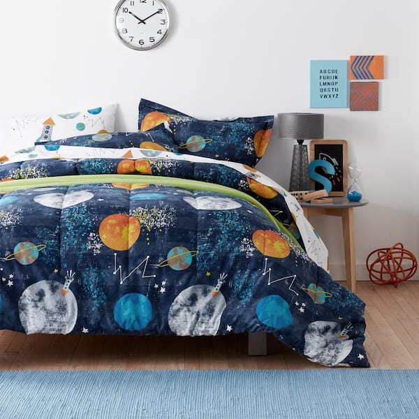 Company Kids Space Travel 3-Piece Multicolored Organic Cotton Percale Full/Queen Comforter Set