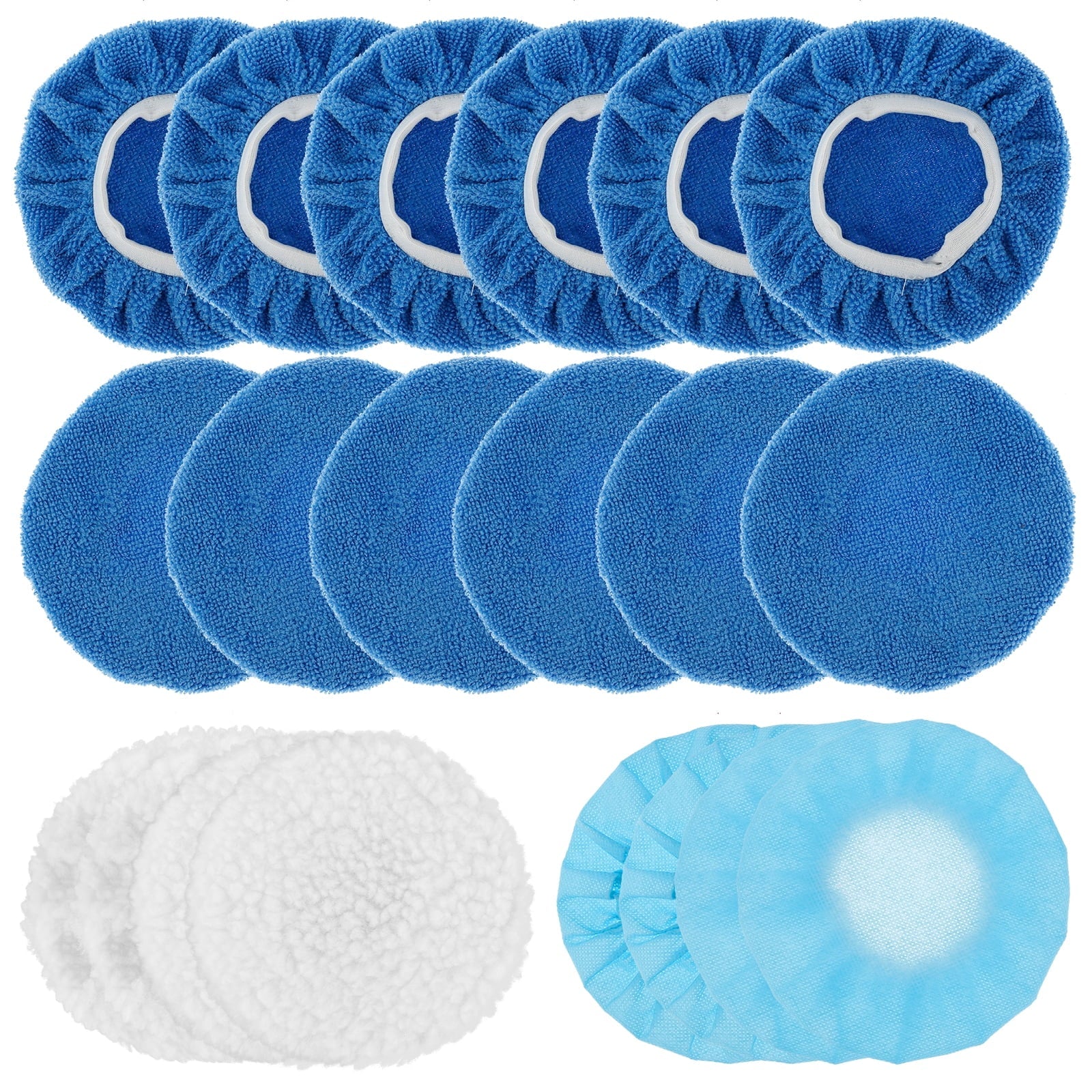 Protoiya 20Pcs Car Buffer Polisher Pad Soft Microfiber Polishing Bonnets 5-6inch Car Orbital Waxing Cover Kit Durable Auto Waxer Pad with Woollen Polishing Bonnets for Waxing Polishing