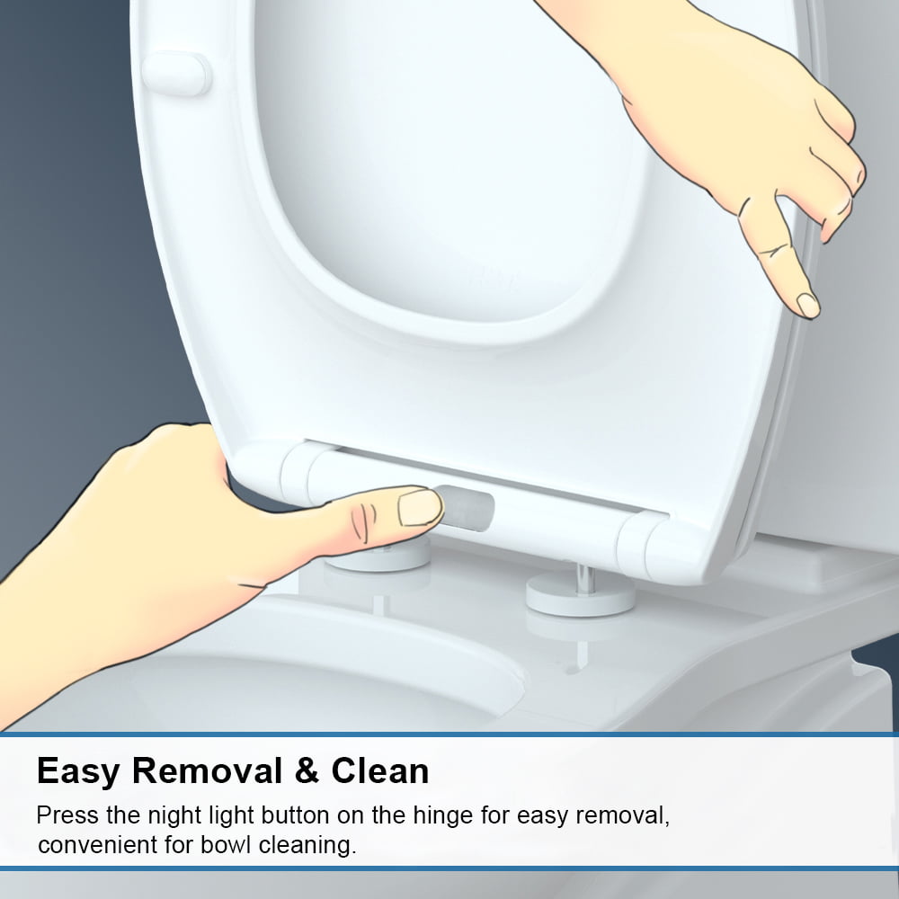 R&T Elongated Toilet Seat Soft Slow Close with Built-in Night Light White Plastic