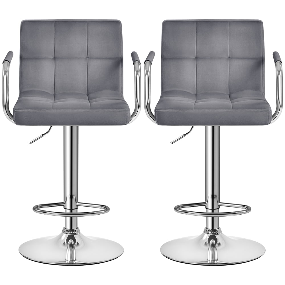 Alden Design Adjustable Modern Faux Leather Bar Stools with Swivel, Set of 2, Gray