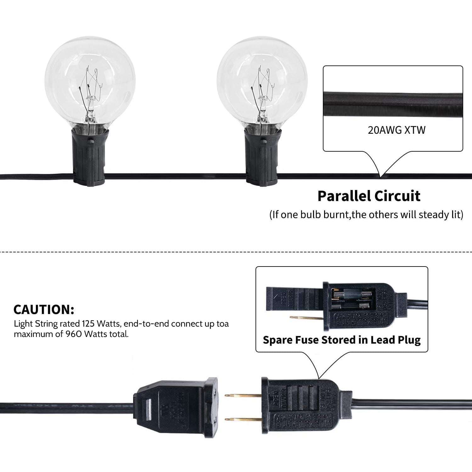 Outdoor String Lights, 50FT String LightsG40 Globe with 53 Shatterproof Waterproof Bulbs,Hanging Lights Patio Decor for Backyard Porch Party Garden Wedding Outdoor Indoor Decor