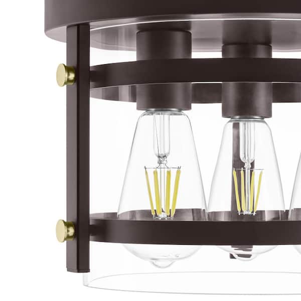 Huxley 11.9 in. 3-Light Dark Bronze Flush Mount Ceiling Light with Clear Glass Shade