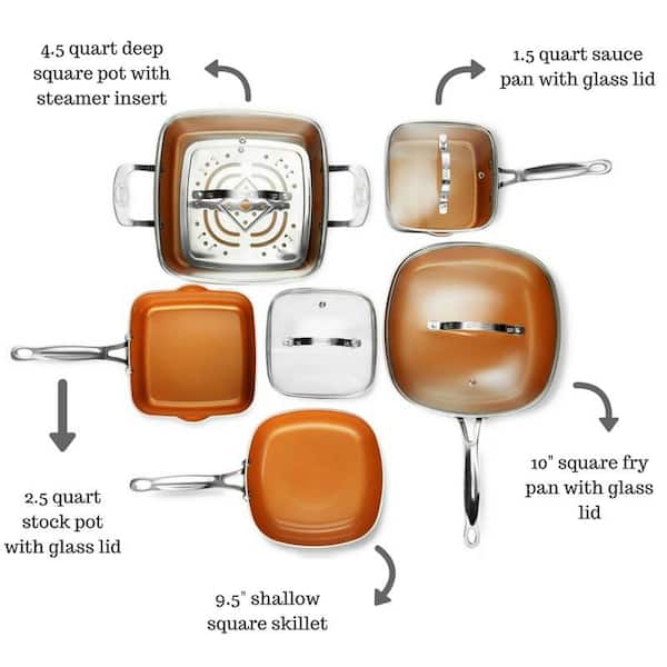 10-Piece Aluminum Ti-Ceramic Nonstick Square Cookware Set with Lids in Graphite