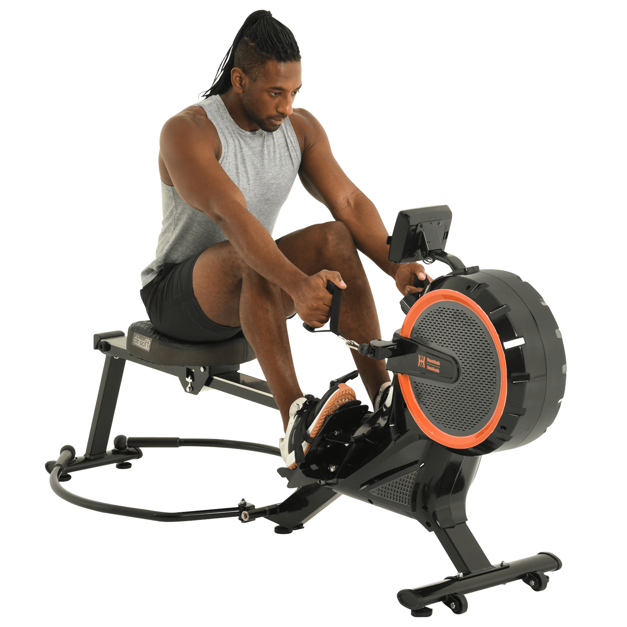 Women’s Health Men’s Health Dual Handle Rower, Airsoft Seat, Bluetooth App, Fan Magnetic Resistance