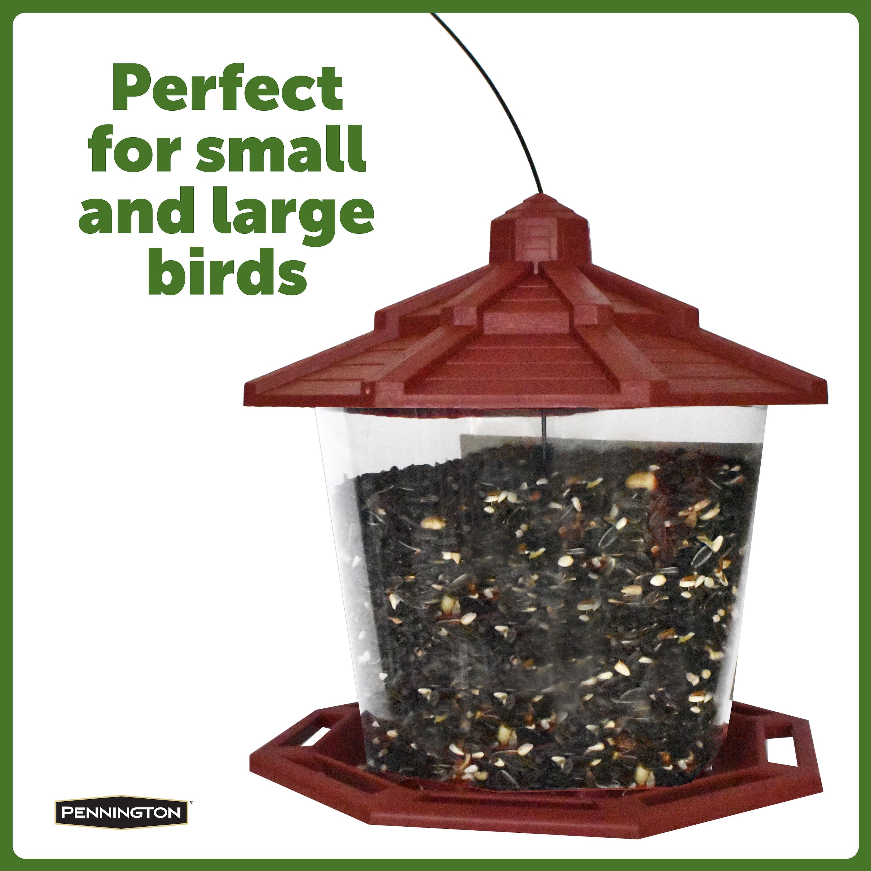 Pennington Red Resin Ecozebo Wild Bird Hopper Feeder, 7 lb. Capacity, 2 Pack