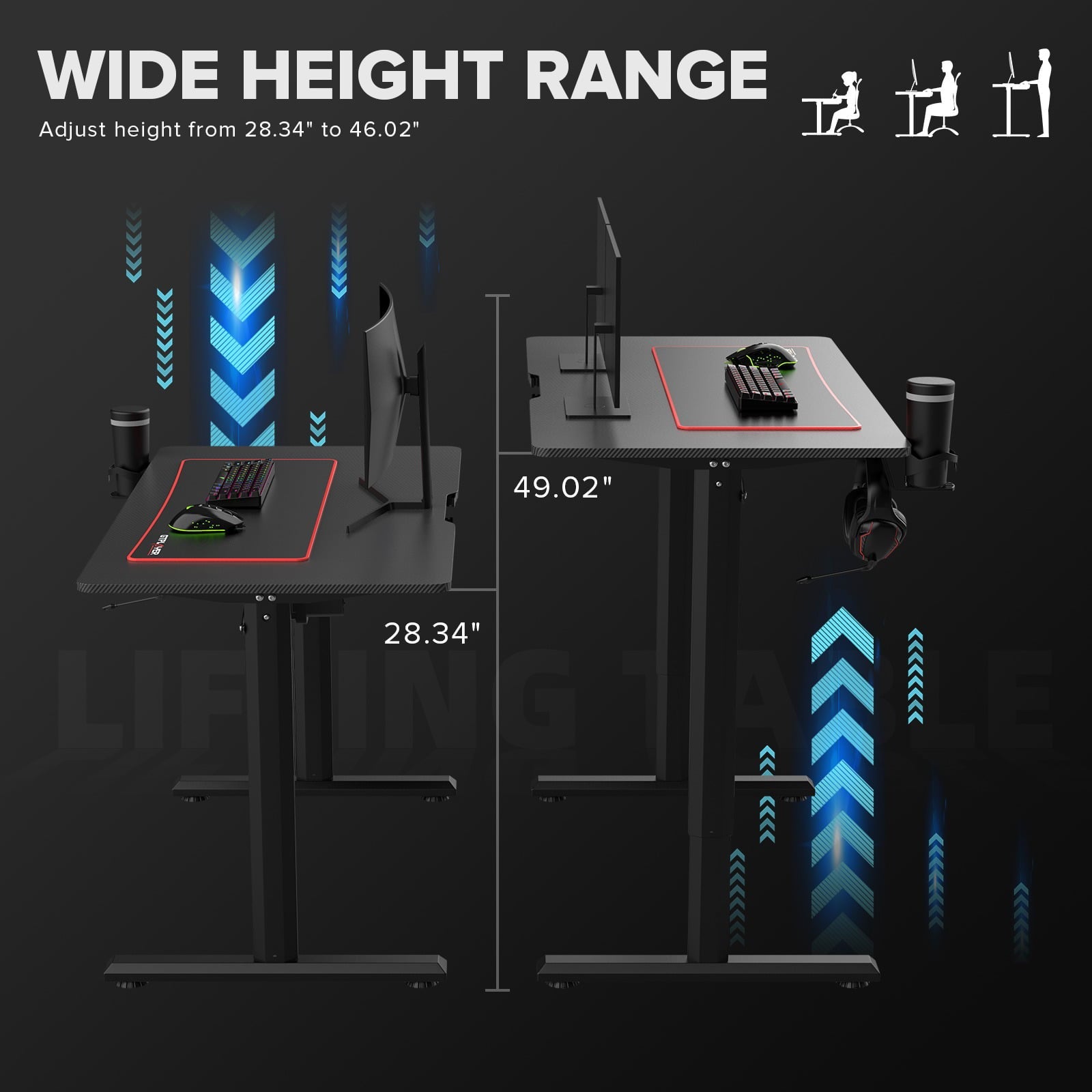 GTRACING 55 Inches Electric Standing Gaming Desk, RGB