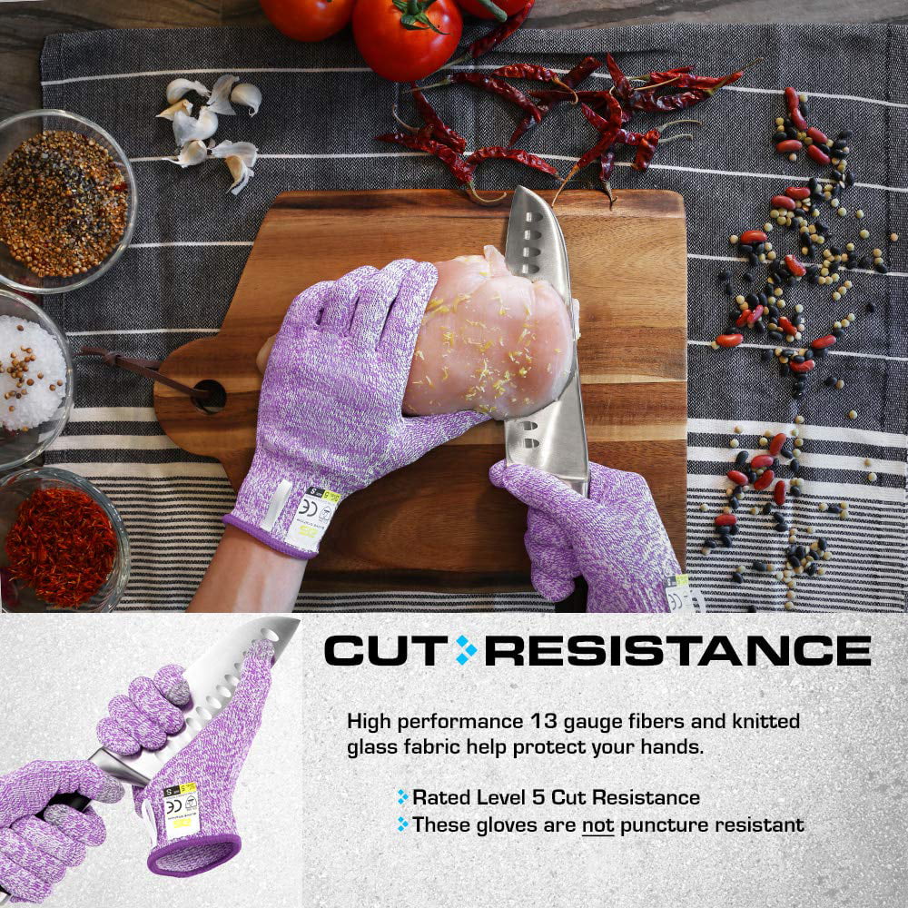 Station Ultra Durable Series Cut Resistant Gloves - Cutting Gloves for Chefs, BBQ and Cooking - Level 5 Protection; Food Grade Safe Cut Proof Gloves - Purple, Medium Size