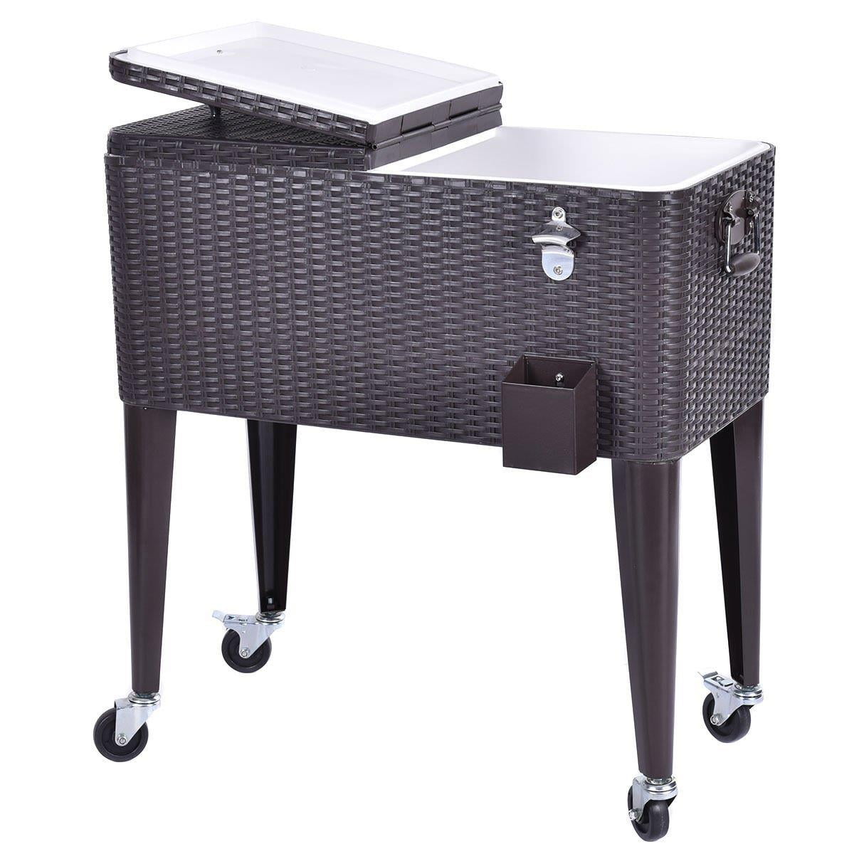 Ktaxon Rattan Cooler Cart  Frozen Trolley Warm Ice Beer Beverage Black